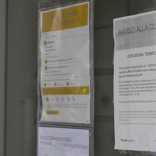 Ufficio postale chiuso per due mesi a Maiori, Idea Comune: «L'ennesima beffa della città cantiere »<br />&copy; Massimiliano D'Uva